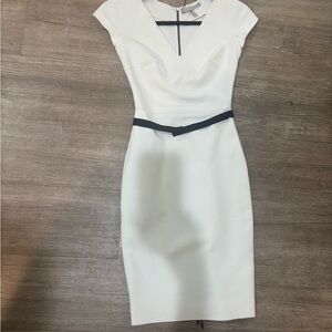 Victoria Beckham White Midi Dress with Black Accent